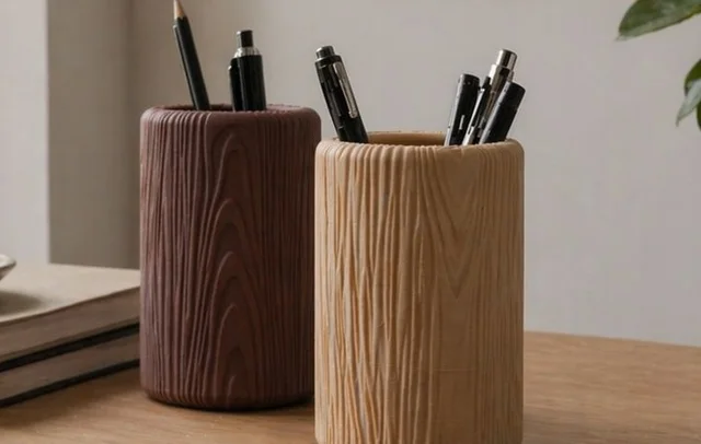 Wood Grain Pen Holder – Faux Wood Desk Organizer Vase 3D print recommendation